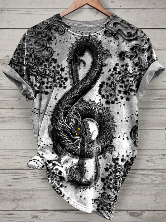 Unisex Funny Music Note Printed Vintage Fashion Loose Short Sleeve T-Shirt