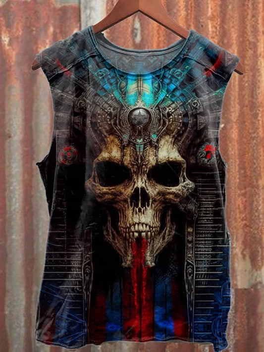 Vintage Skull Graffiti Print Casual Cotton Tank Top