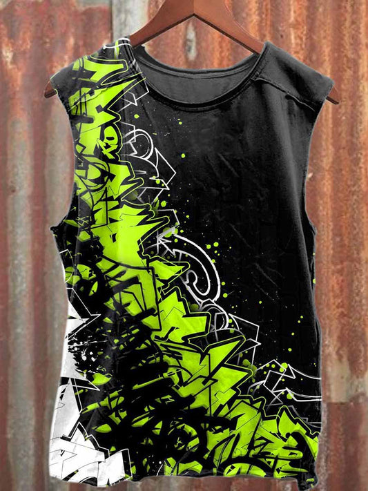 Retro Graffiti Text Print Casual Cotton Tank Top