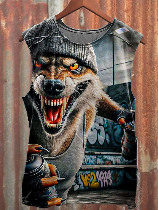 Men's Casual Wolf Printed Tank Top