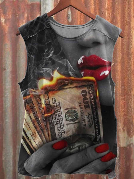 Retro Popular Graffiti Print Casual Cotton Tank Top
