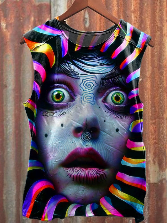 Men's Casual Psychedelic Portrait Printed Tank Top