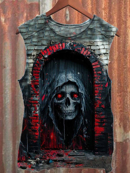 Retro Graffiti Skull Print Casual Cotton Tank Top
