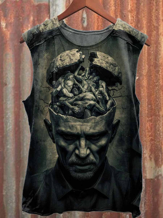 Retro Graffiti Print Casual Cotton Tank Top