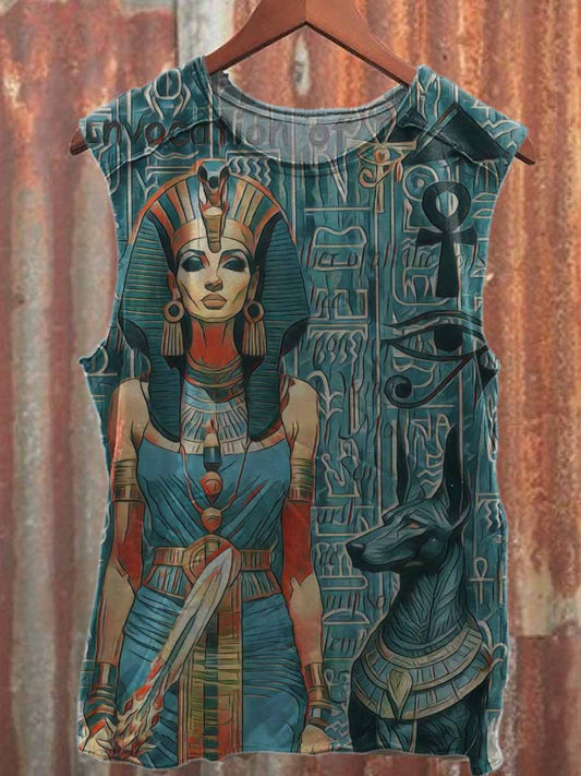 Retro Graffiti Ancient Egypt Print Casual Cotton Tank Top