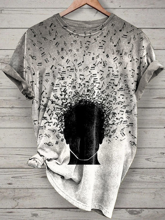 Unisex Funny Music Printed Vintage Fashion Loose Short Sleeve T-Shirt