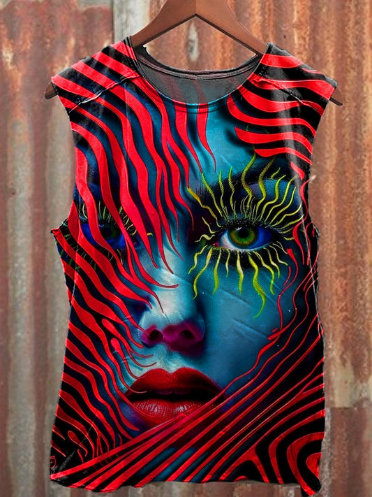 Men's Casual Psychedelic Portrait Printed Tank Top