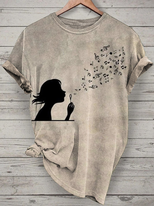 Unisex Funny Music Printed Vintage Fashion Loose Short Sleeve T-Shirt