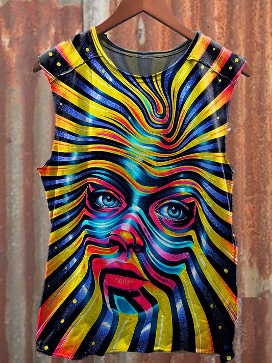 Men's Casual Psychedelic Portrait Printed Tank Top