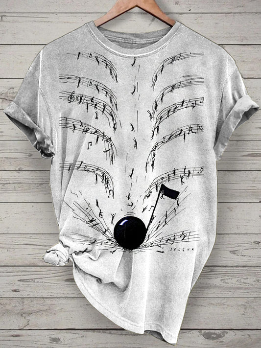 Unisex Funny Music Printed Vintage Fashion Loose Short Sleeve T-Shirt