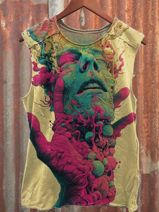 Retro Graffiti Print Casual Cotton Tank Top