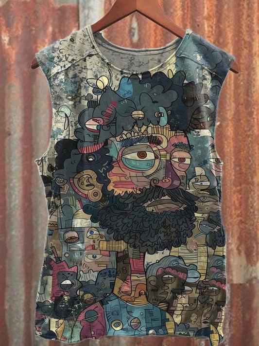 Graffiti Print Casual Cotton Tank Top