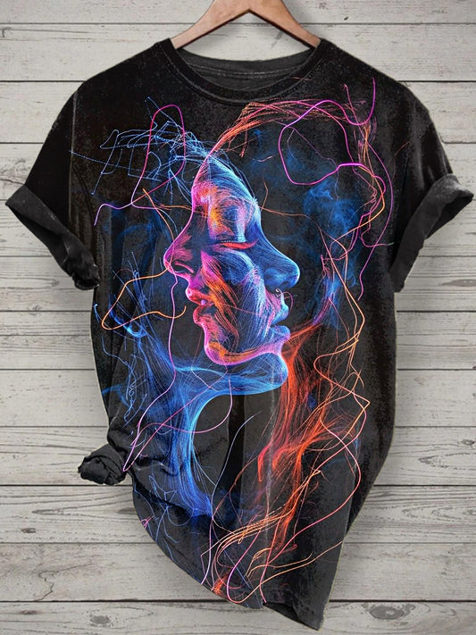 Unisex Psychedelic Portrait Printed Vintage Fashion Loose Short Sleeve T-Shirt