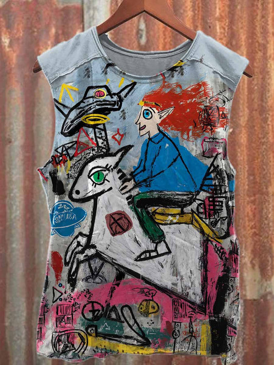 Graffiti Print Casual Cotton Tank Top