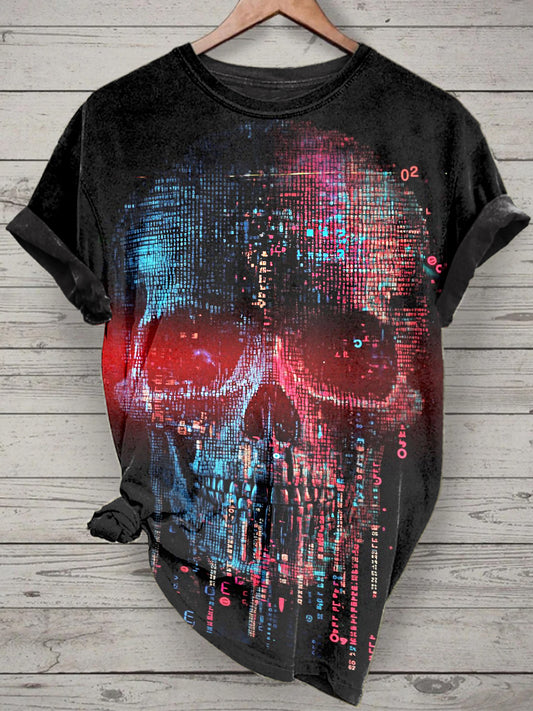 Unisex Psychedelic Skull Printed Vintage Fashion Loose Short Sleeve T-Shirt