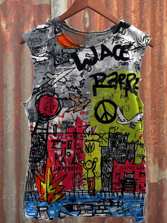 Graffiti Print Casual Cotton Tank Top