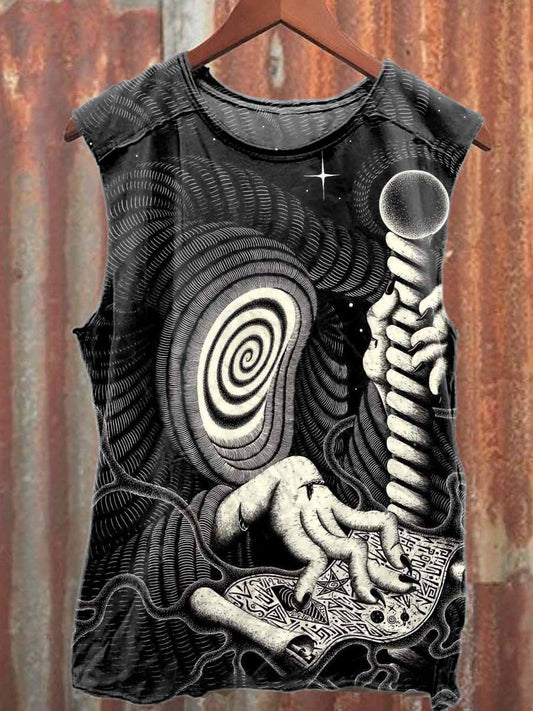 Retro Graffiti Print Casual Cotton Tank Top