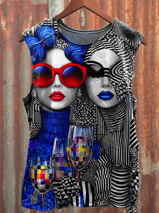 Men's Casual Psychedelic Portrait Printed Tank Top