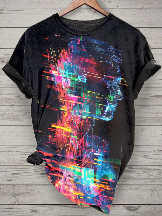 Unisex Psychedelic Portrait Printed Vintage Fashion Loose Short Sleeve T-Shirt