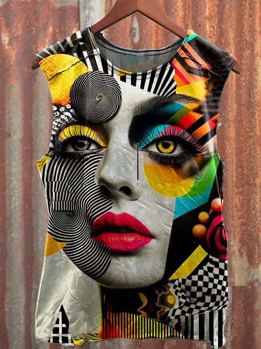 Men's Casual Psychedelic Portrait Printed Tank Top
