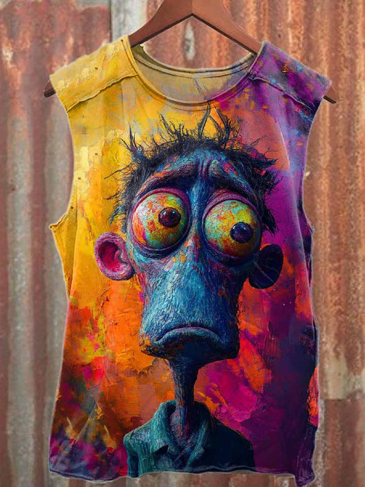 Retro Graffiti Character Print Casual Cotton Tank Top