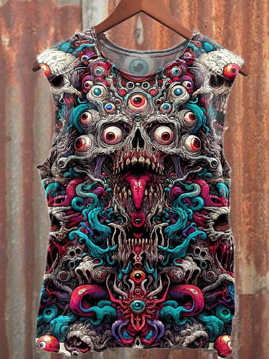 Retro Graffiti Monster Print Casual Cotton Tank Top