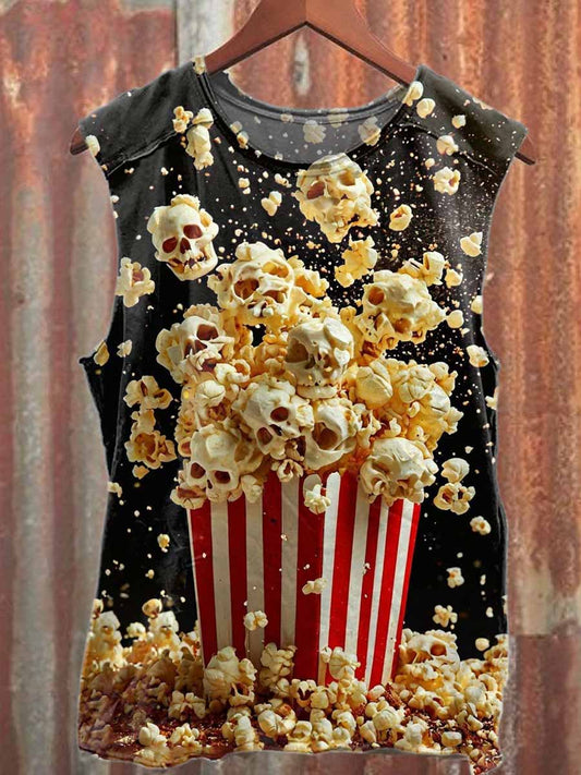 Retro Graffiti Skull Popcorn Print Casual Cotton Tank Top