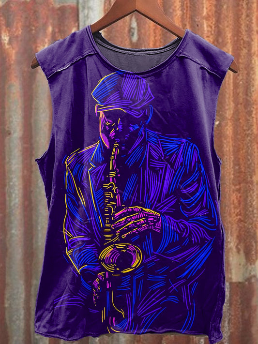 Men's Casual Musician Portrait Printed Tank Top