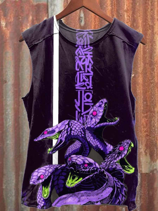 Vintage Graffiti Snake Print Casual Cotton Tank Top