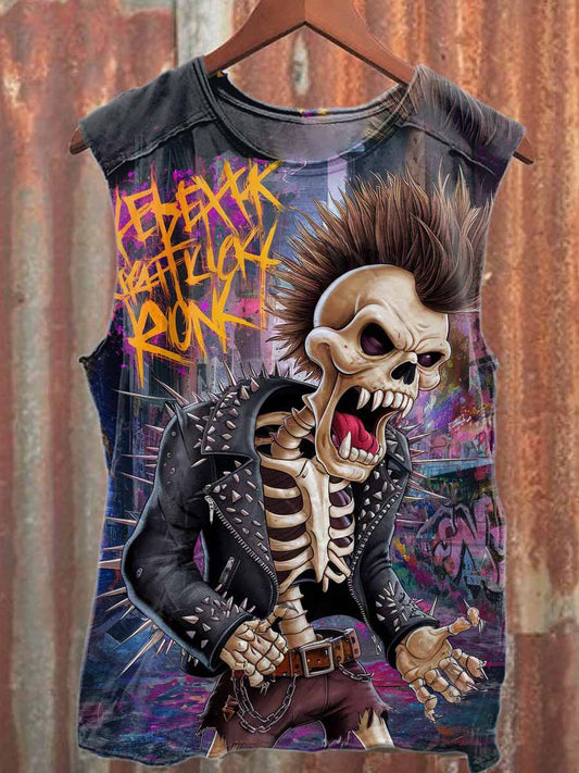 Retro Graffiti Print Casual Cotton Tank Top