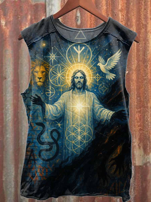 Vintage Jesus Print Casual Cotton Tank Top