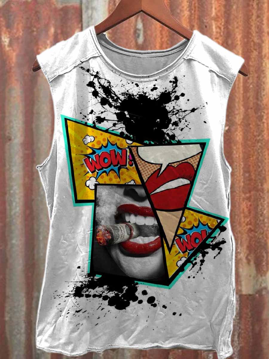 Retro Graffiti Patchwork Print Casual Cotton Tank Top