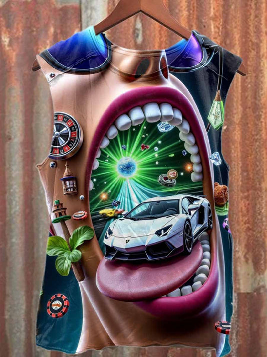 Retro Graffiti Illustration Casual Cotton Tank Top
