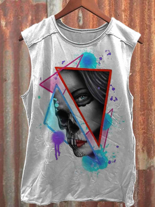 Retro Graffiti Patchwork Print Casual Cotton Tank Top