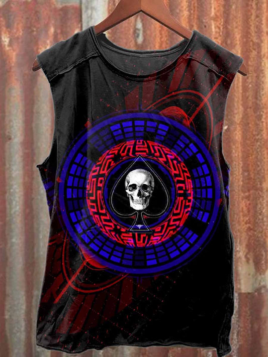 Vintage Skull Heart Print Casual Cotton Tank Top