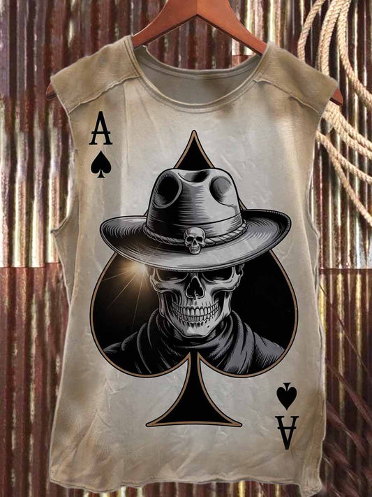 Vintage Skull Heart Print Casual Cotton Tank Top