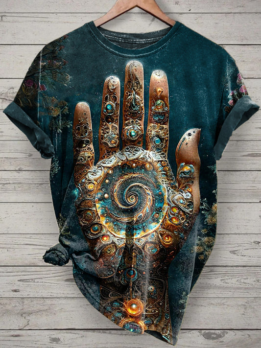 Unisex Palm Printed Vintage Fashion Loose Short Sleeve T-Shirt
