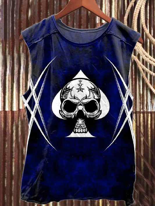 Vintage Skull Heart Print Casual Cotton Tank Top