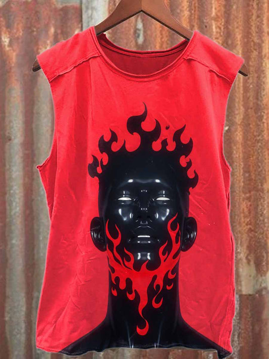 Vintage Illustration Printed Casual Cotton Tank Top