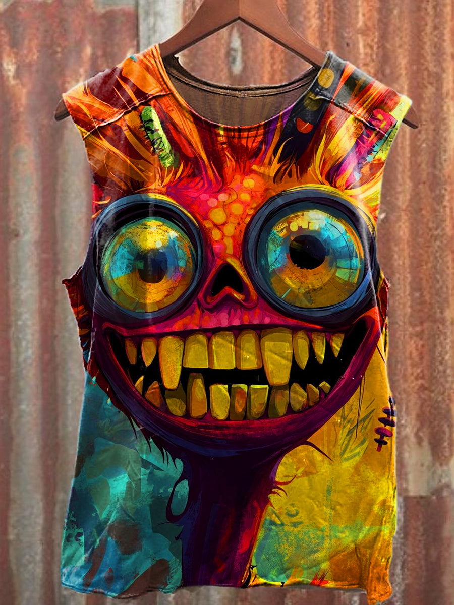 Men's Casual Color Illustration Printed Tank Top