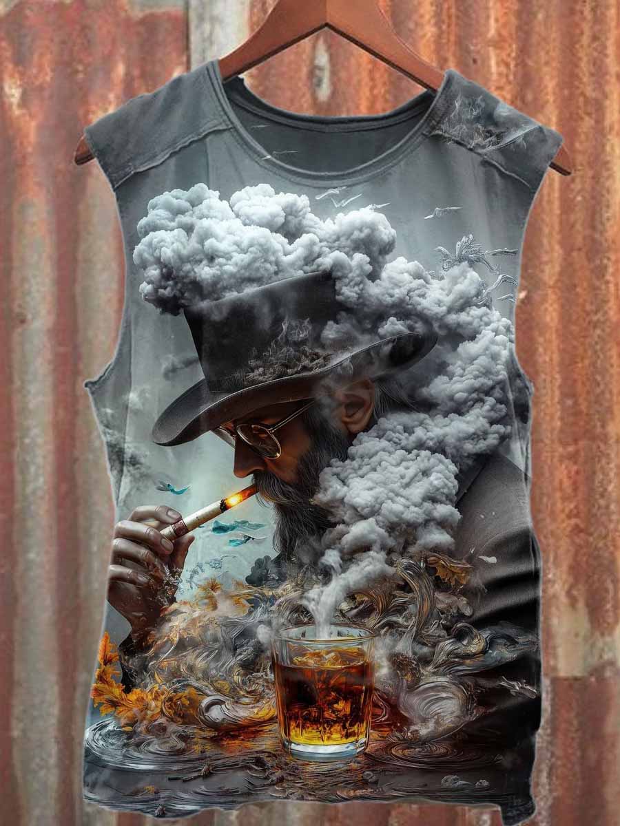 Retro Smoking Print Casual Cotton Tank Top