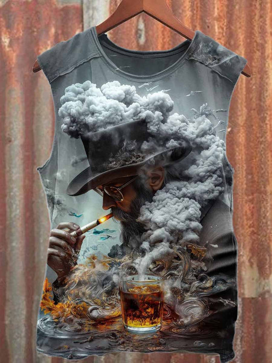 Retro Smoking Print Casual Cotton Tank Top
