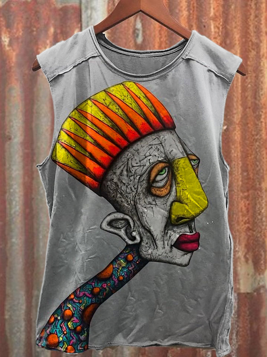 Men's Casual Abstract Portrait Illustration Printed Tank Top