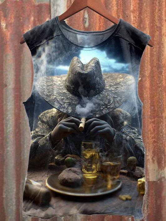 Retro Smoking Print Casual Cotton Tank Top