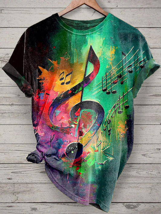 Unisex Music Note Printed Vintage Fashion Loose Short Sleeve T-Shirt