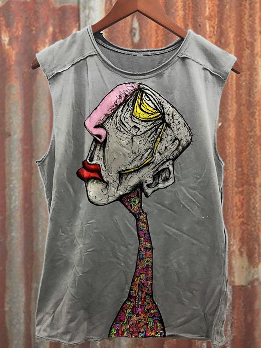 Men's Casual Abstract Portrait Illustration Printed Tank Top