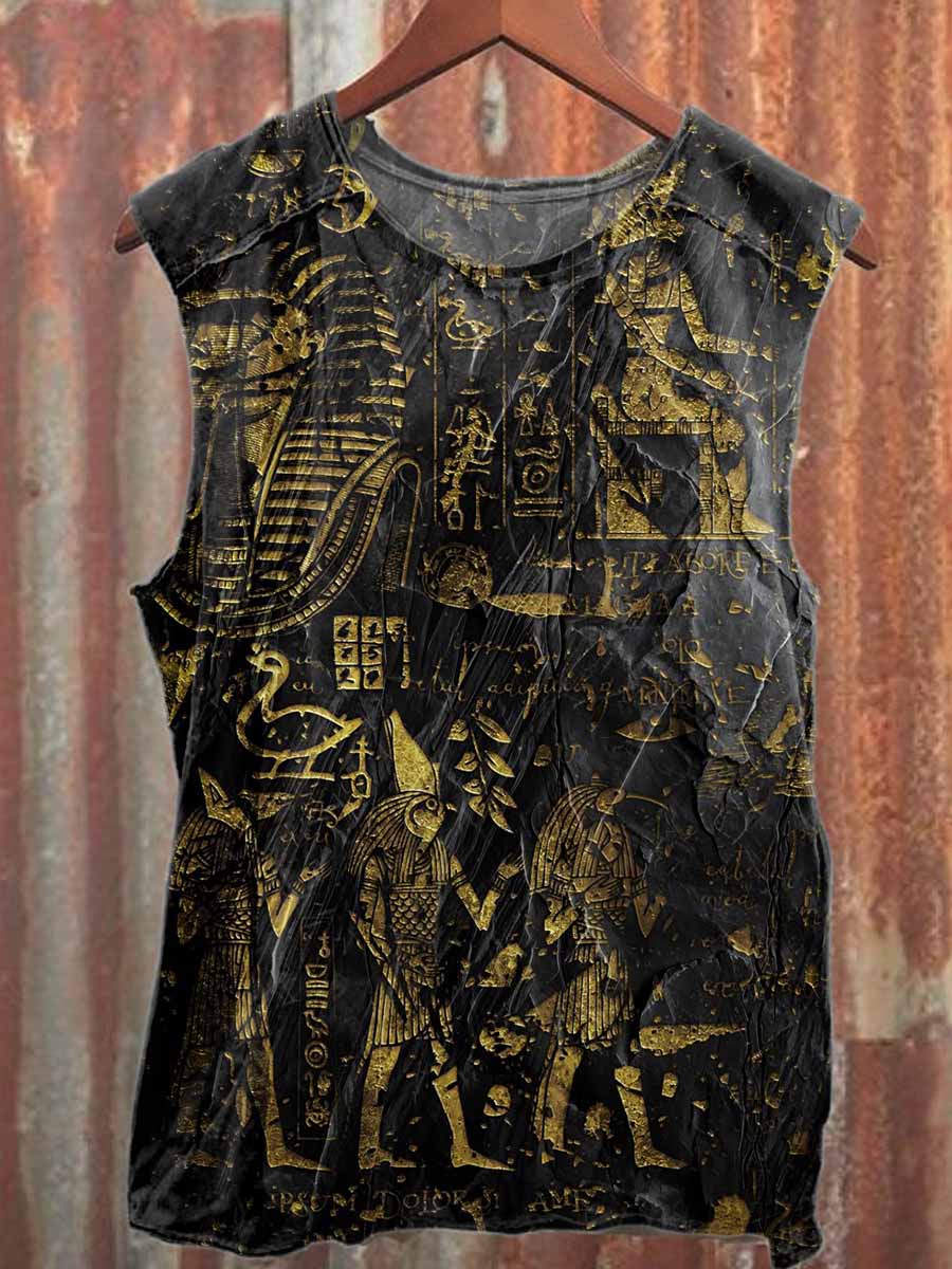 Vintage Ancient Egypt Print Casual Cotton Tank Top