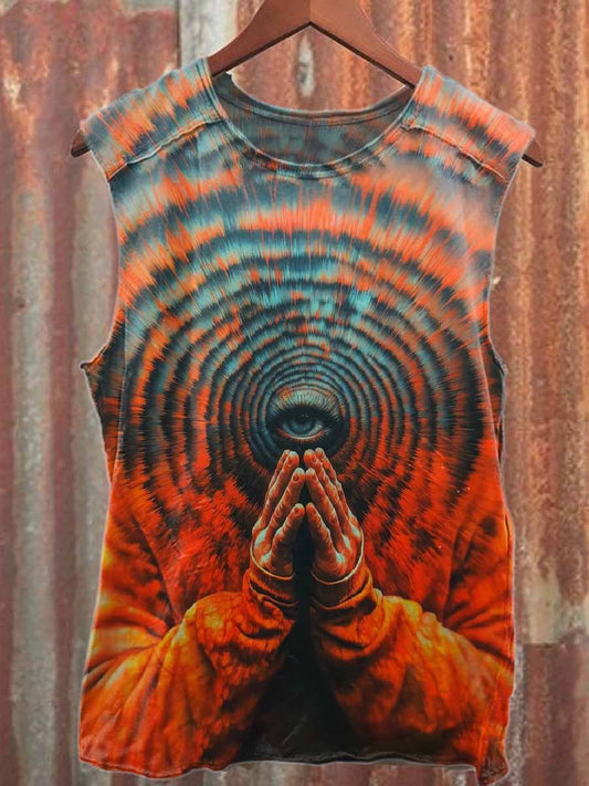 Vintage Illustration Printed Casual Cotton Tank Top