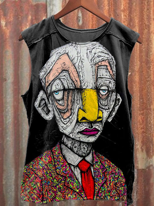 Men's Casual Abstract Portrait Illustration Printed Tank Top