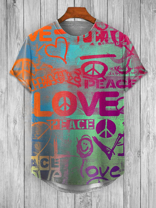Retro Colored Letters Printed Fashionable Loose Short Sleeved T-shirt With Irregular Hem